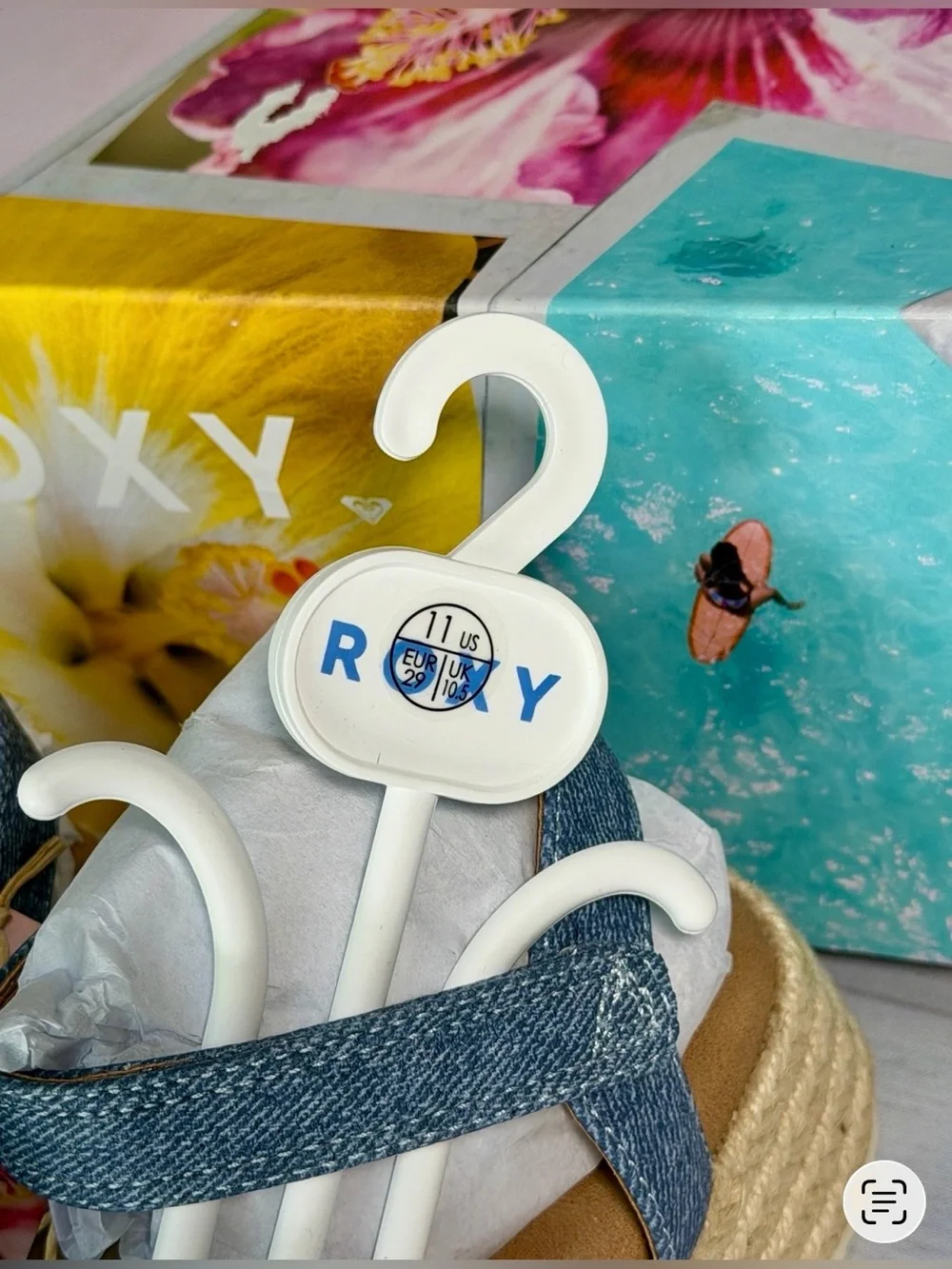 Roxy Ally Espadrille Platform Sandals Blue Denim Fringe Girls Size 11 NIB